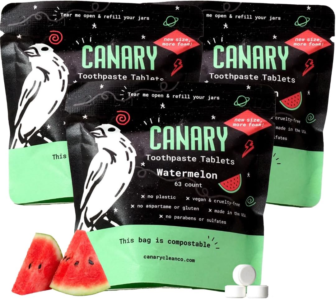 Canary Nano Hydroxyapatite Toothpaste Tablets Watermelon- Remineralizing, Fluoride Free, All Natural Tabs with Xylitol - Great for Kids, Plastic Free - 189 Count