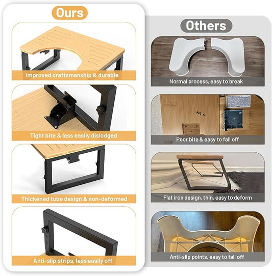 Bamboo Toilet Stool Foldable, 7 in, 8 in Or 9 in Adjustable Height Squat Stool Potty for Adults Kids, Sturdy Poop Step Stool for Bathroom, Improve Squatting Posture, Non-Slip,500 lbs Capability