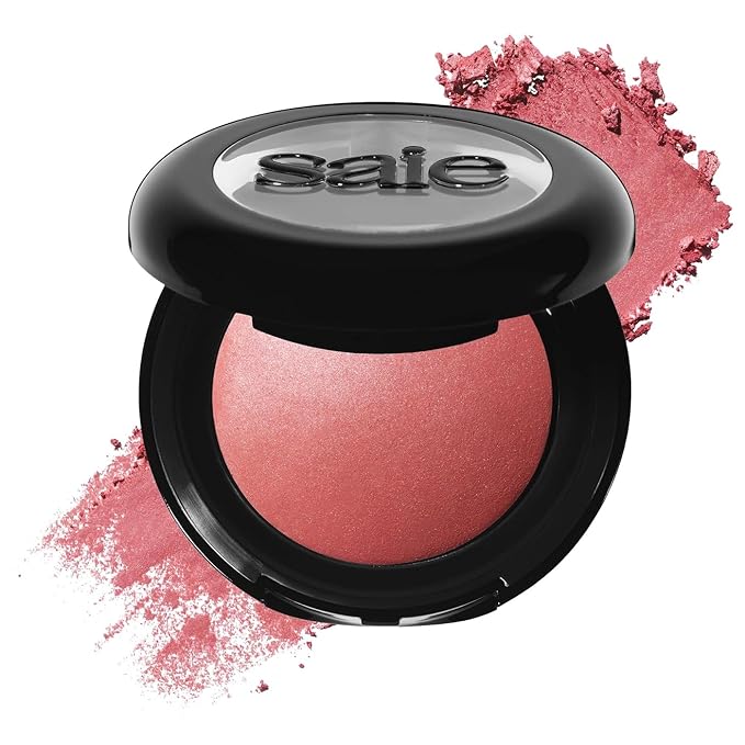Saie SuperSuede Baked Blush - Talc-Free Powder Blush for Cheeks Infused with Hyaluronic Acid, Glycerin + Squalane - Hydrating Face Makeup for a Natural, Diffused Flush of Color - Mia (0.1 Ounce)