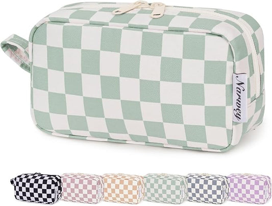 Narwey Small Checkered Makeup Bag for Purse, Gift for Teen Girls, Travel Makeup Pouch Mini Cosmetic Bag Cute Make up Bags Zipper Pouch for Women and Girls (Mint Green Checkerboard, Small)