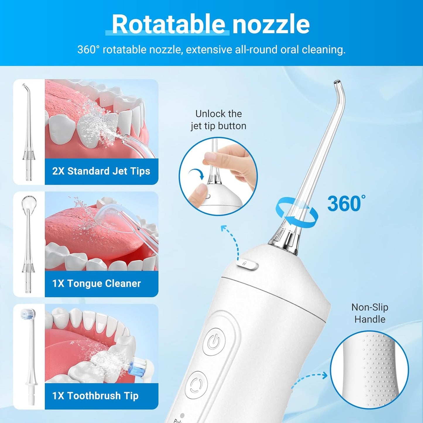 Betterchoi Water Flossers for Teeth, Portable Cordless Water Dental Flosser Teeth Pick, Oral Irrigator – 4 Cleaning Modes, 1800 Pulses, IPX7 Waterproof, USB Type-C Charging for Home Travel, White