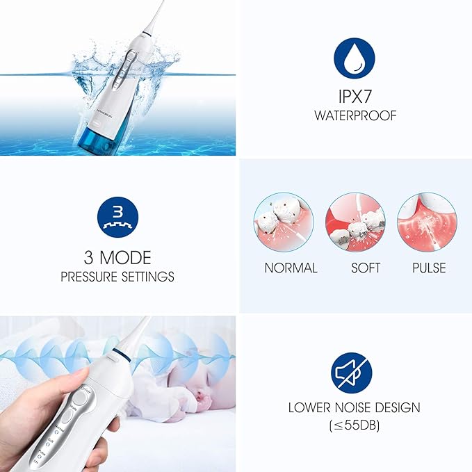 Hangsun Water Flossers for Teeth Cordless Rechargeable Dental Oral Irrigator Water Jet for Teeth Braces Care with 8 Jet Tips for Travel and Home Use (White)