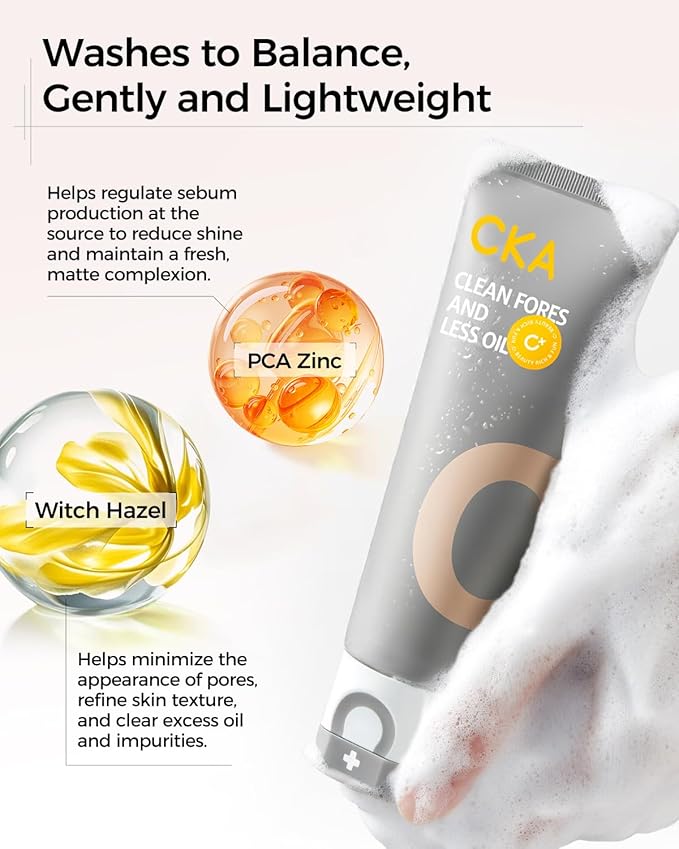 CKA Deep Pore Cleanser, Facial Foam Cleanser Oil Control Makeup Remover 2 in 1 Dual-Chamber, Minimizes Blackhead with Amino Acid, Daily Face Wash for Oily/Sensitive Skin 2 Pack