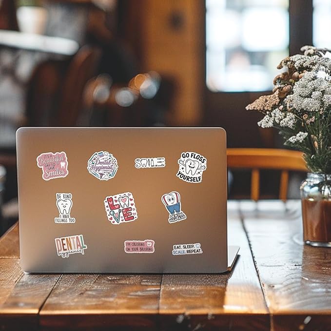 10pcs Dental Hygiene Sticker Sheet, Cute Vinyl Decals for Dental Hygienists, Office Staff, Oral Health Advocates, Waterproof, UV-Resistant, for Laptop, Water Bottle, Journal, Notebook, Clipboard