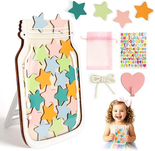 Magnetic Reward Jars for Kids - Star Tokens Reward Jar for Classroom Star Jar Reward System Behavior Chart for Kids at Home Potty Training