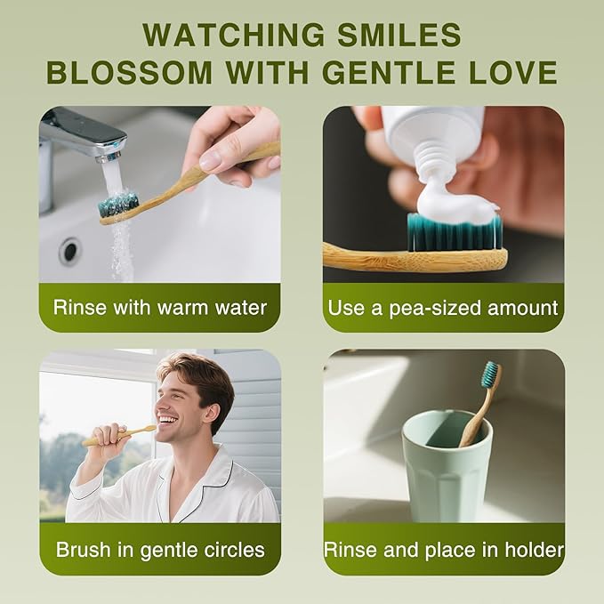 Bamboo Toothbrushes for Adults, BPA Free Bristles, Medium Soft, 5 PCS Bamboo Toothbrush for Dental Hygiene, Gum Care, Compostable, Eco Friendly, Compostable and Sustainable (Blue)