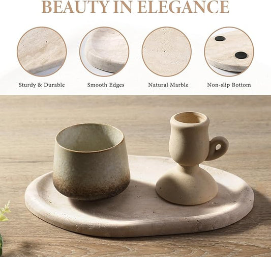 Koville Luxurious Natural Marble Vanity Tray, Cloud Shape Serving Stone Key Tray for Home Decor, 10" x 7" Marble Storage Trays for Bathroom, Stone Plate Holder for Perfume, Candle and Jewelry