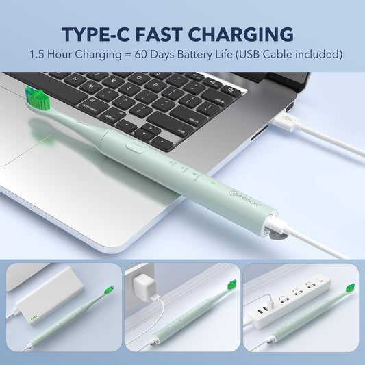 ARISSON Sonic Electric Toothbrush for Adults and Kids, 40,000 VPM Power Toothbrush, 1.5H Fast Charge Ultrasonic Electric Toothbrushes with 2 Minutes Smart Timer, 1.6 Oz Travel Toothbrush, Powder Blue