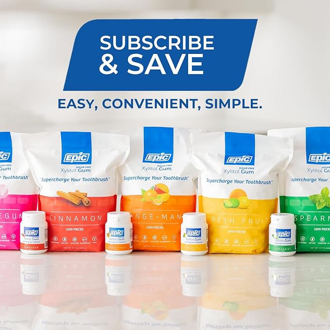 Epic 100% Xylitol Peppermint Chewing Gum - Sugar Free, Aspartame Free Dental Gum - Supports Oral Health & Fresh Breath