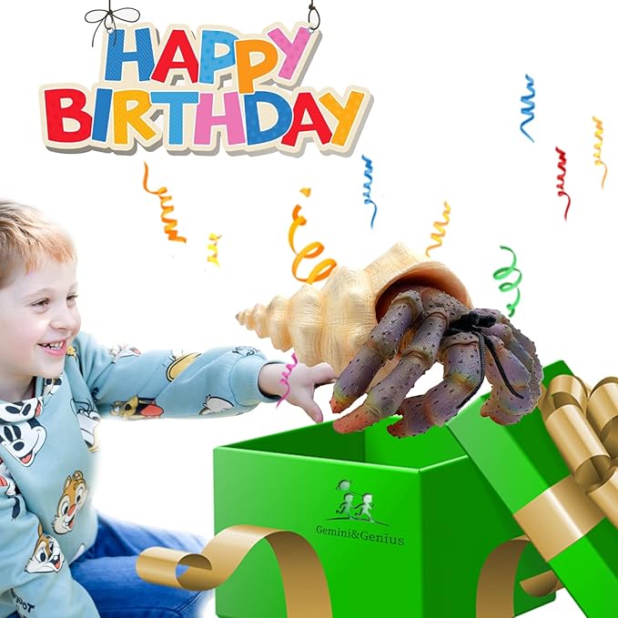 Gemini&Genius Sea Animal Hermit Crab Action Figure Toy for Kids, Soft Rubber Realistic Ocean Crab Educational and Role Play Toys for Kids and Collectors, Great Swimming and Bath Toys (Hermit Crab)