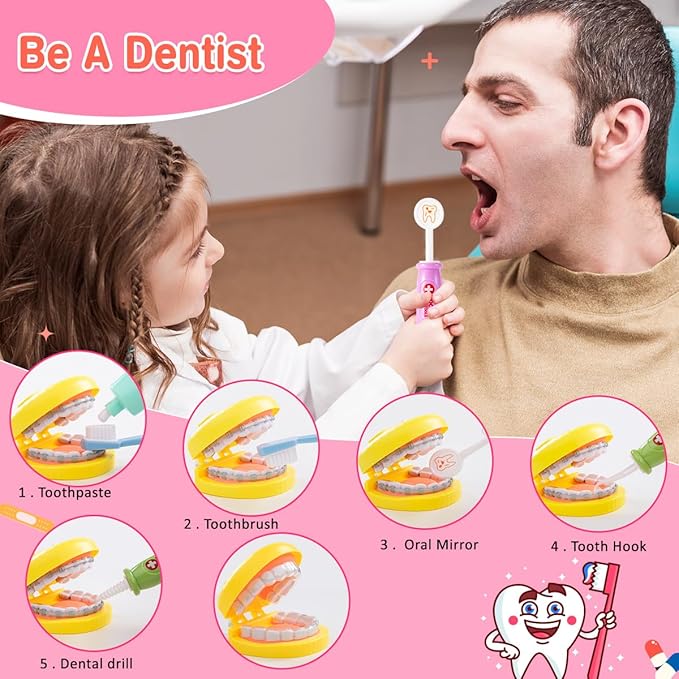 Meland Doctor Kit for Toddlers 3-5, Dentist Play Set with Teeth for Kids Pretend Play Girl Toys Birthday Gift for Toddler Girls Aged 3 4 5 6 Years Old