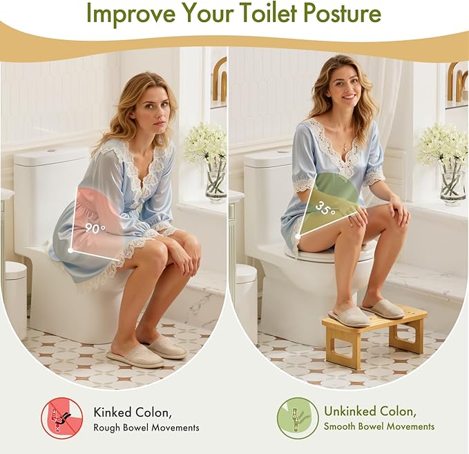 AmazerBath Bamboo Toilet Stool, Foldable Squat Potty Stool for Adults, Non-Slip Poop Stools for Bathroom, 0.59" Thickness Potty Step Stool, Poop Foot Pooping Steps for Kids, 6.8"