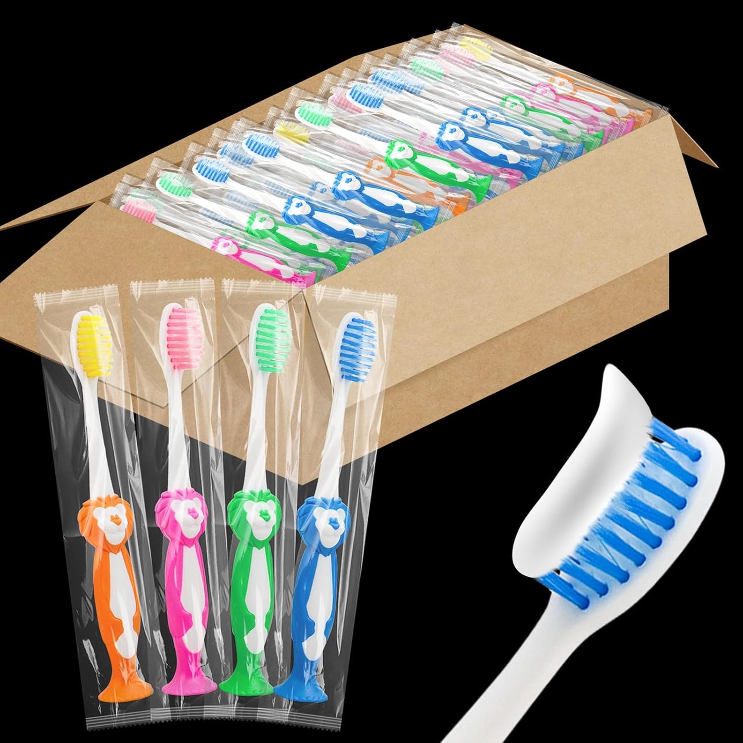 Disposable Toddler Toothbrush Kids Pack of 200,Manual Suction Cup Bulk Kids Toothbrushes Individually Wrapped Animal Toothbrush for Kids,Childrens,for Home,School,Camp,Daycare,Travel