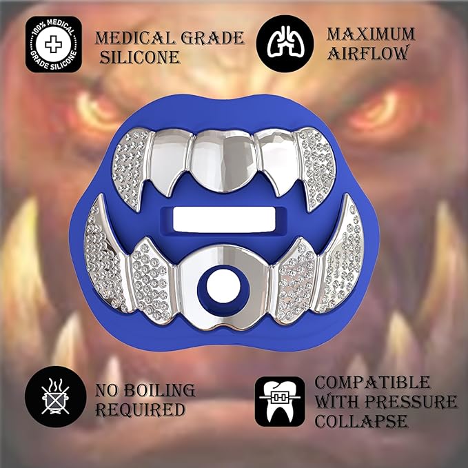 LeCool Football Mouth Guard with Connected Strap- 3D Beast Chrome Adult and Youth Mouth Guard-Mouth Piece for Sports for Maximum Air Flow and Teeth Protection