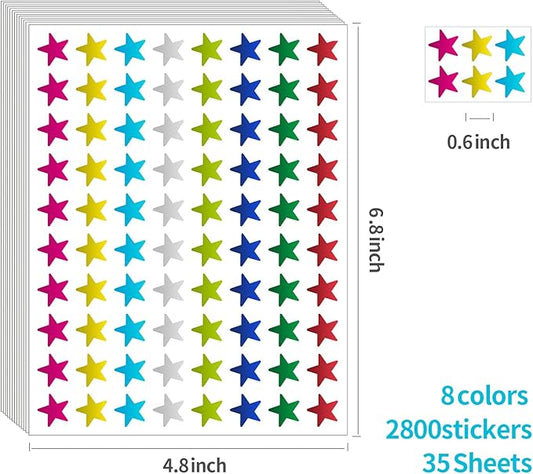 REGELETO 2800 Pack 0.6" Foil Star Stickers for Kids Reward, Foil Metallic Star Stickers for Incentive Chart,Student Planner and School Classroom Teacher Supplies or DIY (35 Sheets)
