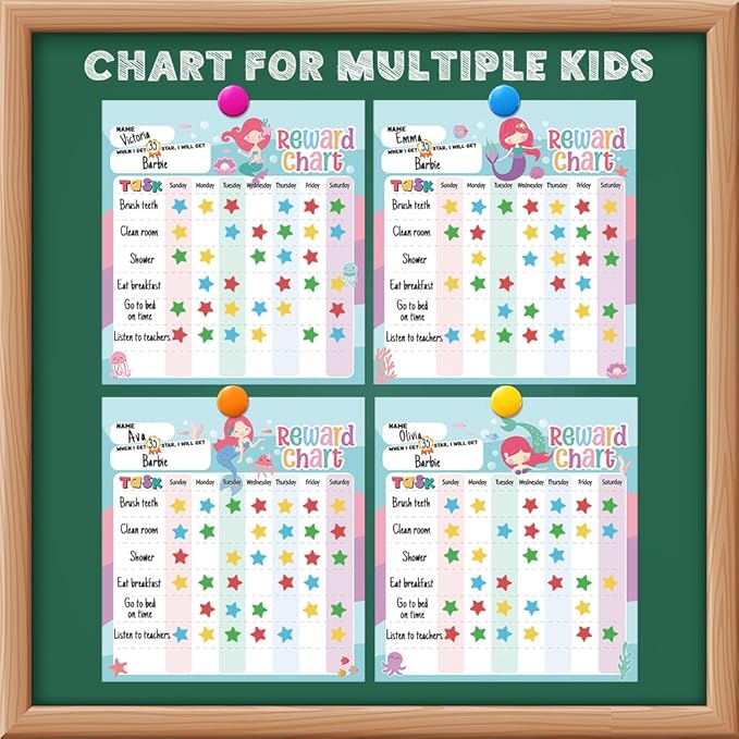 Reward Chart for Kids – Mermaid Magnetic Kids Behavior Chart, Pad with 26 Chore Charts, 1920 Star Stickers, 36 Incentive Stickers, Responsibility Chart for Kids Girls Toddlers - Kids Chore Chart