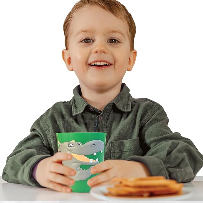 Lily's Home 3D Hippo Tumbler for Kids 10oz - Unbreakable BPA-Free Plastic, Fun Animal-Shaped Drinkware for Ages 3-6 - Toddler Reusable & Bathroom Rinse (2-Pack, Grey)