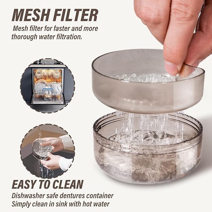 Denture Case Retainer Cleaning Case: 2 in 1 Retainer Case, No-Leak Denture Bath Box Cup, Complete Clean Care for Dentures, Clear Braces, Mouth Guard, Night Guard & Retainers