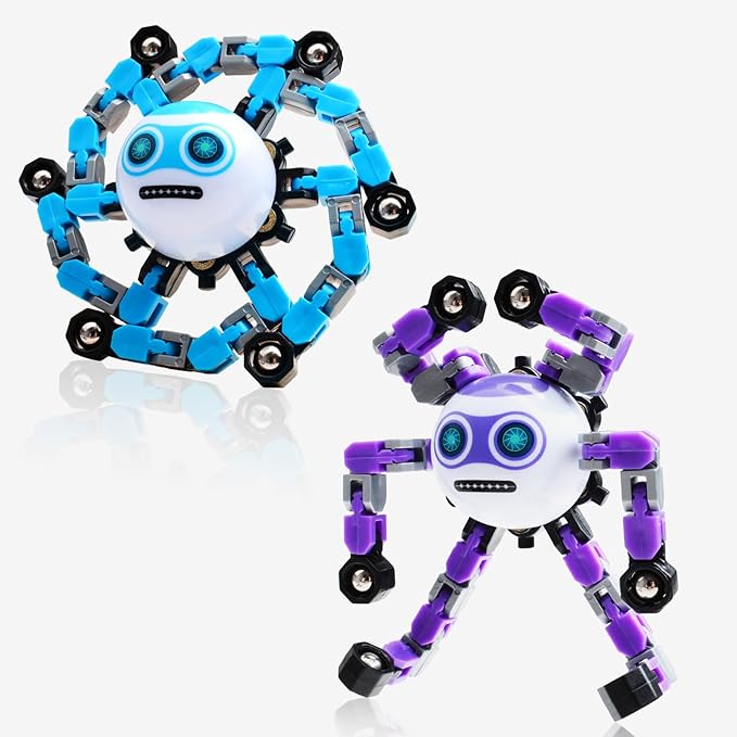 2 PCS Transformable Fidget Spinners Toys for Kids and Adults Stress Relief Sensory Toy for Teens Boys Autism Cool Fingertip Gyros Boy Girl Travel Party Favors Birthdays Gifts Stocking Stuffer
