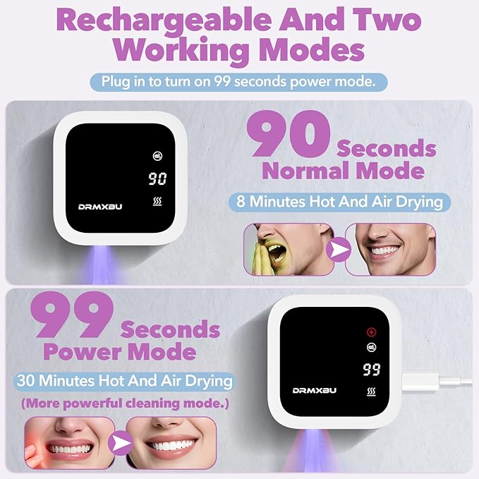 Toothbrush Sanitizer Case and Holders, DRMXBU Wall Mounted Toothbrush Holder with LED Screen, Rechargeable Travel Toothbrush Cleaner Case with Light Air Dry, Tooth Brush Covers for Bathrooms (White)