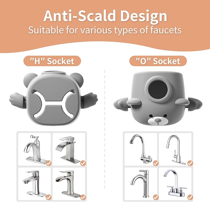 Skyroku 2 Pack Faucet Extender for Toddlers, Sink Extenders with Temperature Sensitive for Kids Hand Washing Sink Faucet Extension,Suitable for Bathroom Sink, Kitchen,Bathtub (Grey)