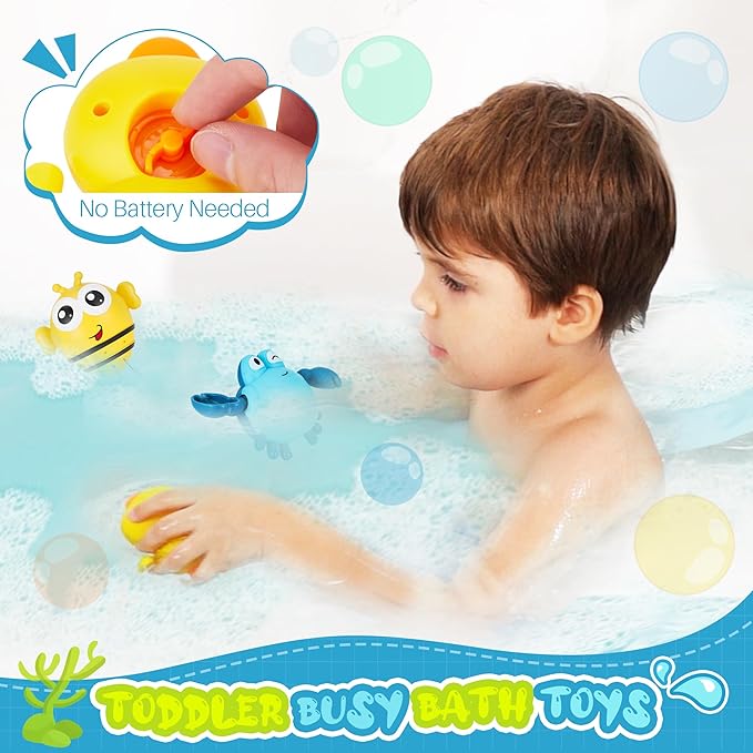 EKU Hippo Bath Toys for Kids Ages 18months+ Toddler with Burger Stacking Cups Swimming Duck Crab Bath Time Water Play Toys Bathtub Toys