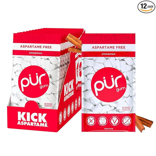 PUR Gum | Aspartame Free Chewing Gum | 100% Xylitol | Natural Cinnamon Flavored Gum, 55 Pieces (Pack of 12)