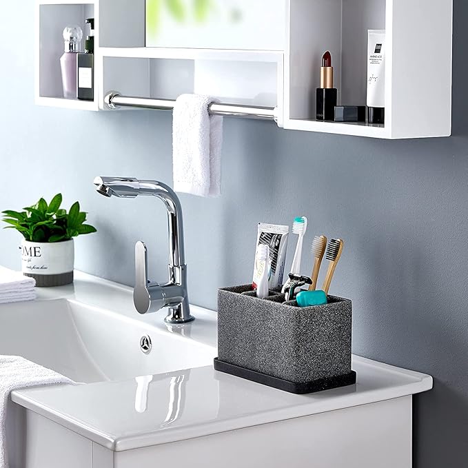 ZCCZ Toothbrush Holder, 6-Slot Bathroom Organizer for Countertop Storage, Holds Toothpaste, Dental Floss, Razor, Comb, Makeup Brushes, and More, Compact Tooth Brushing Stand for Efficient Organization