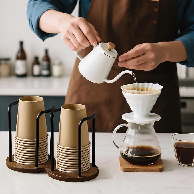 Wood Bathroom Cup Holder 3oz-8oz, Stylish Walnut Disposable Cup Dispenser, Plastic Mouthwash Cup Storage Organizer for Cups (Under 3.35in Diameter) -Perfect for Office, Kitchen, Gym, School or Cafes