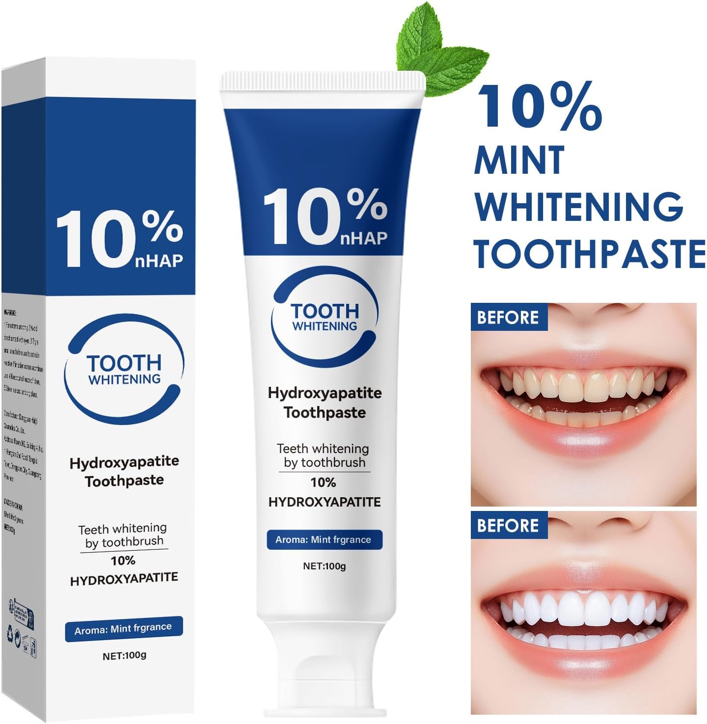 10% Hydroxyapatite Toothpaste for Advanced Enamel Protection, Appropriate for Tooth Strengthening Sensitive Teeth, Gentle and Effective Formula, Fresh Mint Breath, Daily Use for Oral Care Health