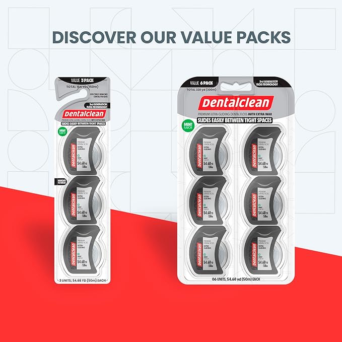 6 White Strip Dental Floss 50m - Ultra-Gliding Mint Flavor for Better Cleaning and Fresher Breath - Family Pack