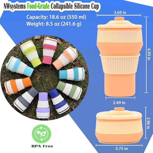 Collapsible Silicone Cup, Safe & Portable, for Hot & Cold Drinks, 18.6 oz (550 ml) - Travel, Camping, Office, and More – Peach Fuzz