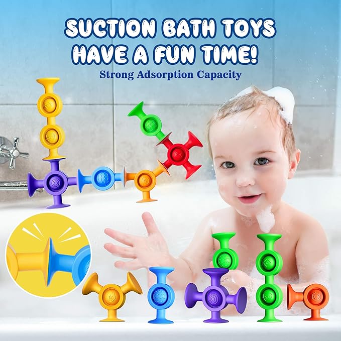 Toddler Stocking Stuffers for Kids - Suction Bath Toys Sensory Fidget Toys for Autism Fine Motor Skills Suction Cup Toys Bathtub Toys Window Airplane Travel Toys for Kids