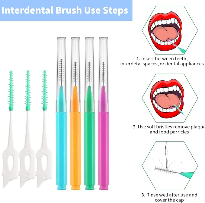 Interdental Brush, 100Pcs Soft Braces Brush Set, 40Pcs Tooth Flossing Head for Oral Hygiene Tooth Cleaning with 60pcs Disposable Braces Flossers Tooth Cleaning Tool (Stylish Colors,Multiple Sizes)