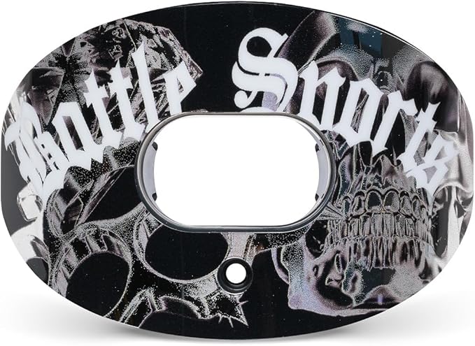 Battle Sports Oxygen Football Mouthguard - Football Mouth Guard with Strap, Superior Airflow & Better Performance, Maximum Breathability, Works with Braces (Chrome Skulls)