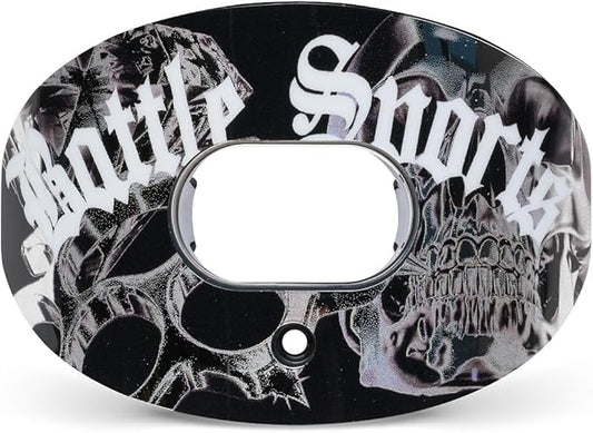 Battle Sports Oxygen Football Mouthguard - Football Mouth Guard with Strap, Superior Airflow & Better Performance, Maximum Breathability, Works with Braces (Chrome Skulls)