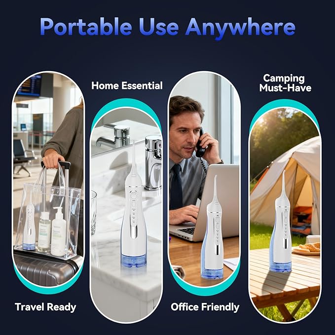 Water flossers for Teeth Pick, Portable Oral Irrigator Dental with 4 Modes 5 Jet Tips, IPX7 Rechargeable Water Tooth Flosser for Braces Sensitive Gum Care，Home Travel Use