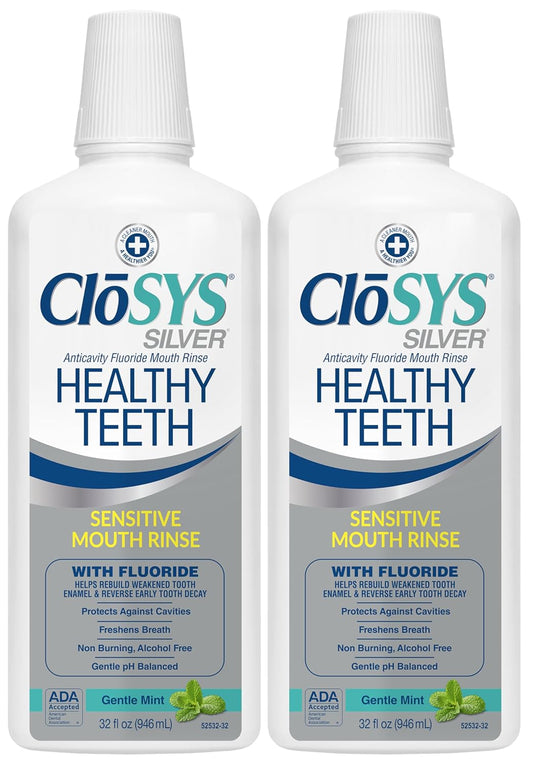 Closys Healthy Teeth Anti-Cavity Oral Rinse Mouthwash with Fluoride, Non-Burning, Non-Irritating – 32 Fl Oz (Twin Pack)
