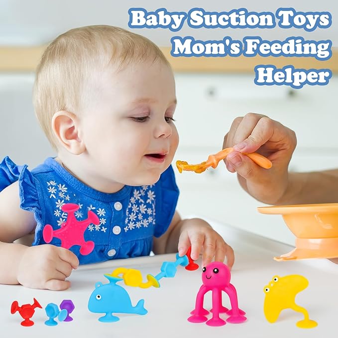 50 Pieces Suction Bath Toys for Kids Age 3+, Baby Silicone Ocean Animal Sucker Toys with Dinosaur Eggshell, Sensory Travel Window Toys for Toddlers, Stress Release Gifts for Boys Girls Ages 4-8