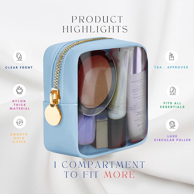 Clear Makeup Bag Mini Pouch for Purse Small Cosmetic Bag Travel Organizer Light Blue Cosmetic Case Pouch
