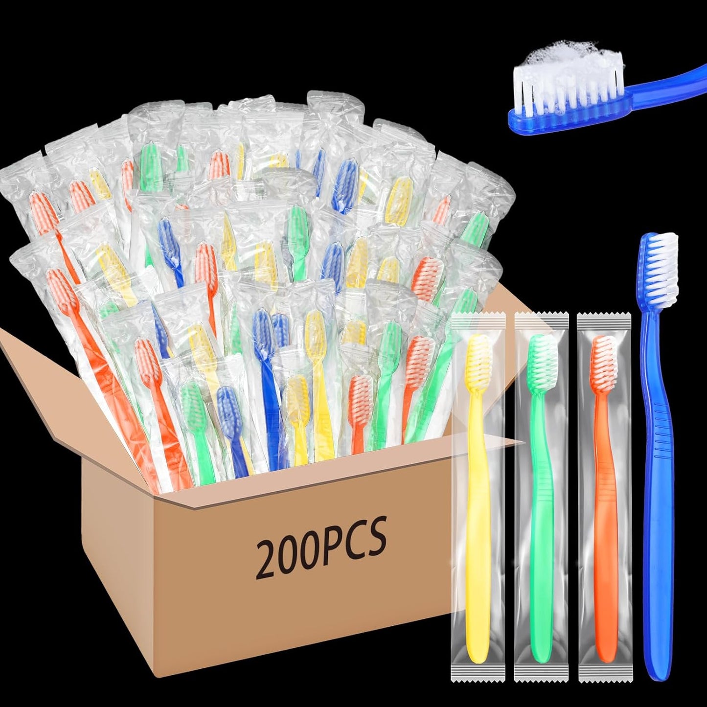 200 Pcs Prepasted Disposable Toothbrushes Bulk Individually Wrapped Pre Pasted Soft Bristle Set Travel Colorful Toothbrushes for Homeless Gift Hotel Camping Travel