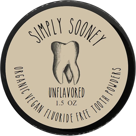 Unflavored Simply Sooney Fluoride Free Vegan Remineralizing Tooth Powder I for Naturally Stronger Teeth (1.5 oz BPA Free Jar)