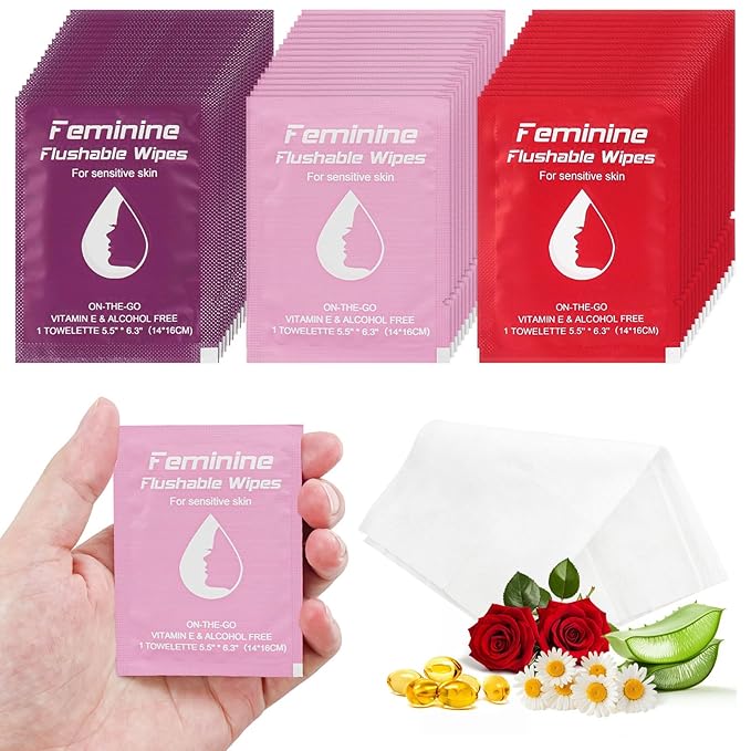 Feminine Wipes Individually Wrapped, Flushable Wipes Travel,Travel Wipes for Women,Feminine Care Wet Wipes Travel Size Vaginal Wipes for Adult, Girl and Homeless 60