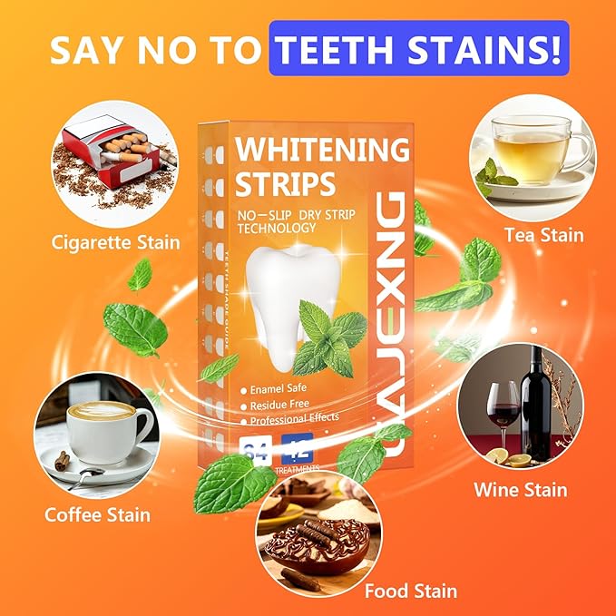 Teeth Whitening Strips, 42 Treatments (84 Strips) White Strips for Sensitive Tooth Whitening Kit, Enamel-Safe, Residue-Free, Non-Slip,Removes Coffee & Wine Stains, Mint