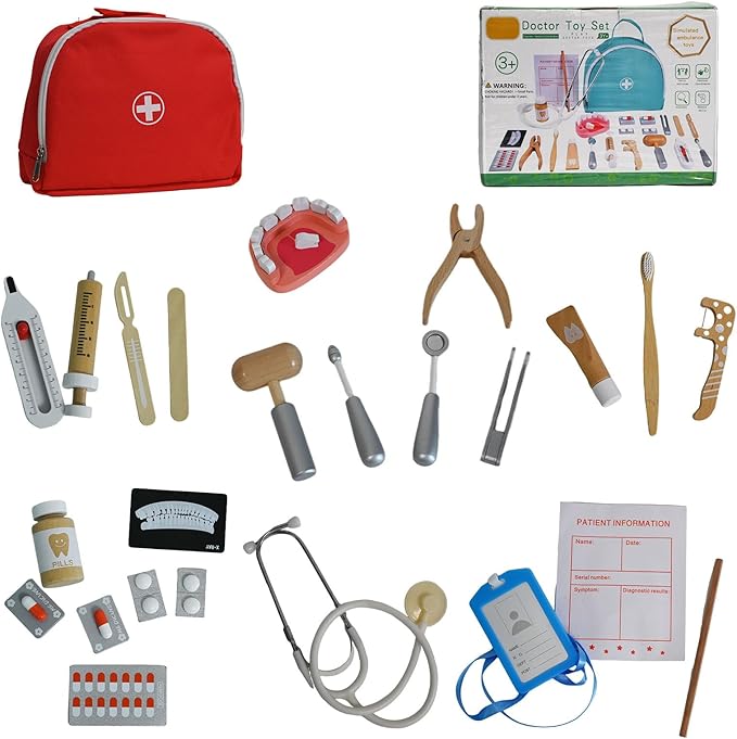Doctor Kit for Toddlers 3-5, 25 Pcs Kids Doctors Play Set with Stethoscope & Medical Bag & More, Fun Pretend Play Toys for Boys and Girls