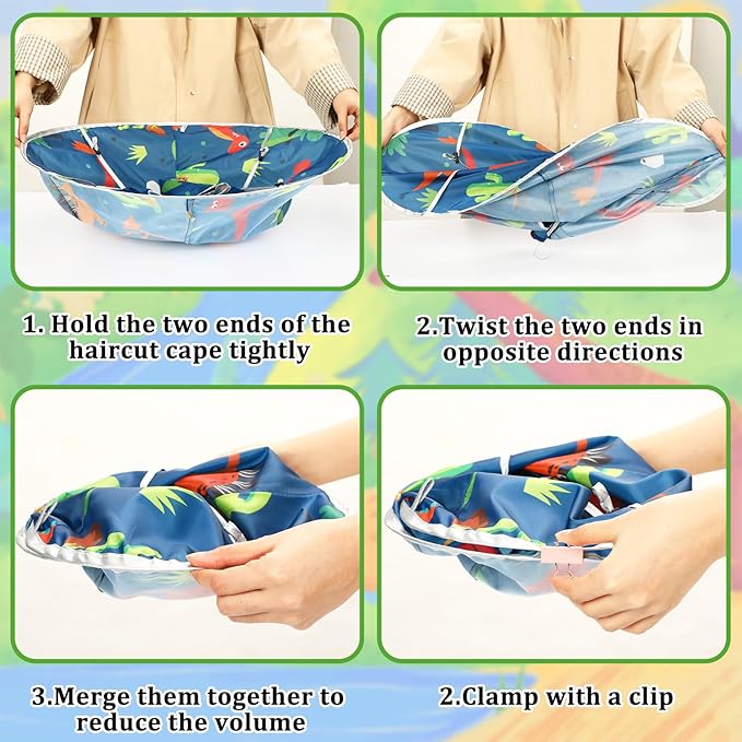 FEBSNOW Kids Hair Cutting Cape, Cartoon Prints Adjustable Haircut Cape Umbrella for Kids Adults Home Salon Barber Supplies