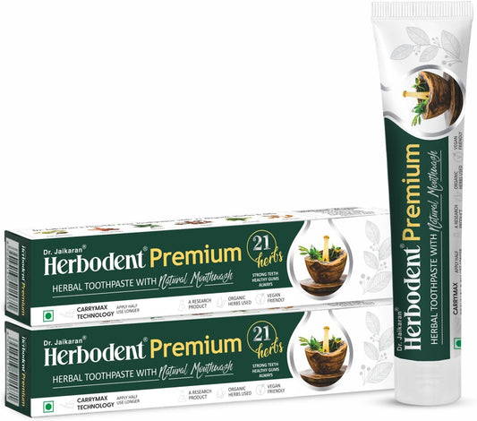 Herbodent® Premium Toothpaste - 5.82 Oz Pack of 2 | 21 Herbs for Strong Teeth & Healthy Gums- Neem, Clove, Cinnamon, Cardamom with Natural Mouthwash-No Paraben, No Fluoride, No Saccharin, No Triclosan