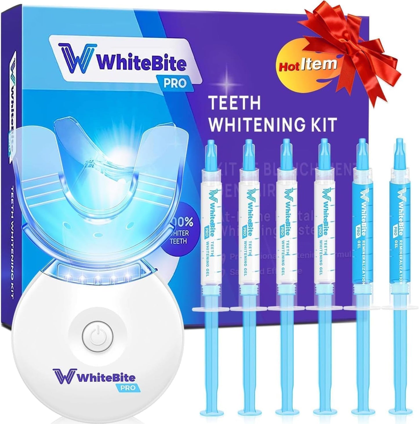 Whitebite Pro Teeth Whitening Kit for Sensitive Teeth | 4 Whitening Gels & 2 Remineralizing Gels | LED Light System for Fast Results | Professional Dental Grade | Enamel Safe