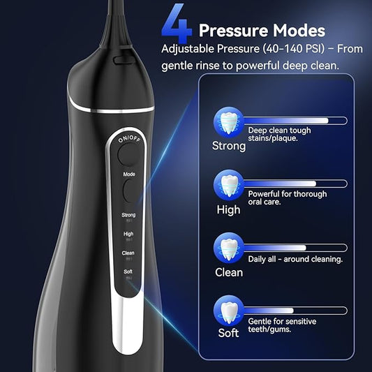 Water flossers for Teeth Pick, Portable Oral Irrigator Dental with 4 Modes 5 Jet Tips, IPX7 Rechargeable Water Tooth Flosser for Braces Sensitive Gum Care，Home Travel Use