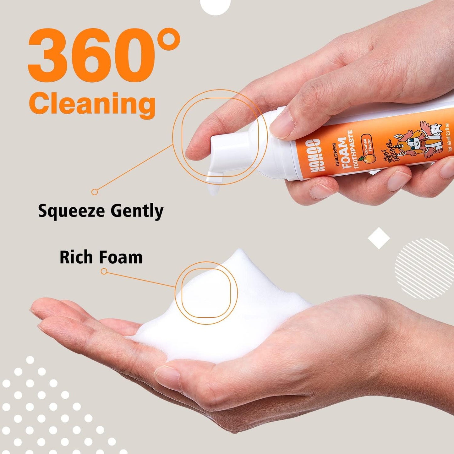 NOHOO Fluoride Free Foam Toothpaste Kids Orange Flavour,Natural Training Toothpaste for Baby Toddler Children Oral Cleaning and Cavity Protection(2 Pack)